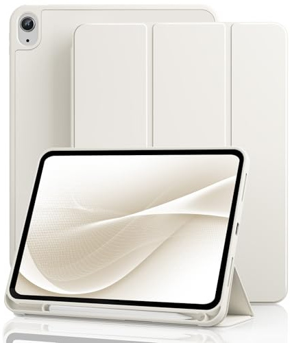 GKABXY fodral för iPad (A16) 11. Generation 11 tum 2025, iPad 10. Generation 10,9 tum 2022 med pennhållare, automatisk väckning/sömn, stöder Touch ID, smalt trifold stativskydd (cremevit)