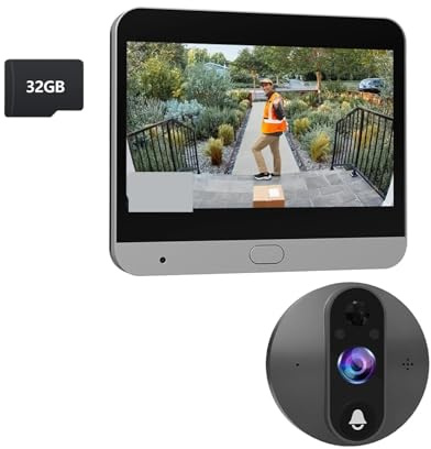VEKELETE Spioncino Digitale Tuya 2K, Telecamera WiFi, Campanello con Occhio di Gatto, Monitor Esterno con Scheda di Memoria da 32 GB, Supporto Smart Life