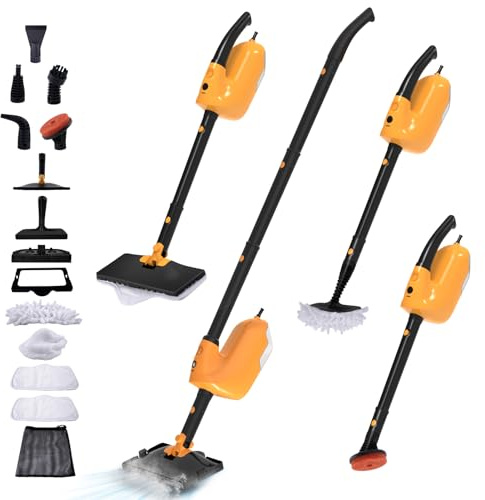GHORA Steam Mop, All-in-one Handheld Steam Cleaner with 13 Attachments, 23FT Cord, 11.83OZ Removable Tank, Adjustable Height Steam Mops for Floor Cleaning, Hardwood Floors, Carpets, Tiles, Windows
