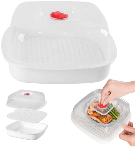 Microwave Steamer Cooking, 2025 New Food Steamer Cooking Pan, Large Capacity Vegetable Steamers for Family, Multi-Purpose Steam Cooker for Meal Prep (1PCS)