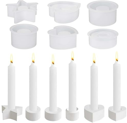 6 Silikonform Kerzenhalter, FORMVERSITY Silikonformen Gießformen Weihnachten, Silikonform Kerzenhalter Rund, Gießform Stern, Gipsformen zum Gießen, Kerzen Silikonformen für Stabkerzen