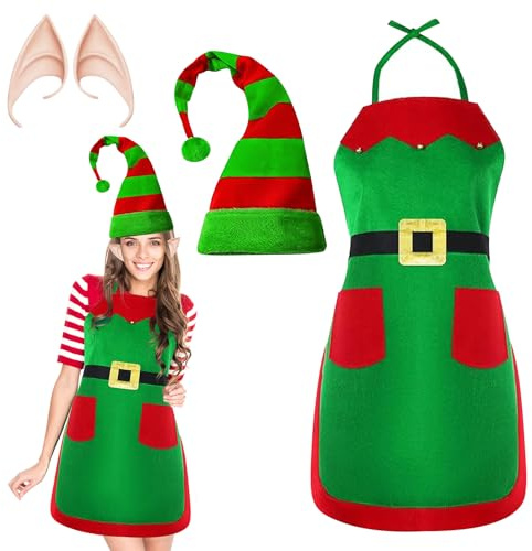 MAOSHYMS Weihnachtself Kostüm Damen,Damen Weihnachtself Kostüm Set Wichtel Kostüm Elfe Kostüms Weihnachten Halloween Elfe Frauen Kleid Set Kinder