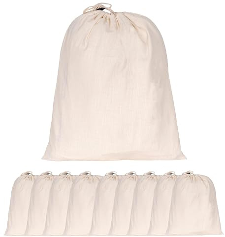 Hell Blues 10 x Reusable Bread Bags | Food Storage Bag | Eco Bread Bag with Drawstrings Canvas Fabric Bag - Bulk Food -Reusable Muslin Natural Potato Onion Storage Pouch ((M-10 Pack) 25cm x 38cm)