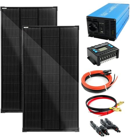 SOLARTRONICS Komplettset 2x120 Watt Solarmodul 1070x580x35, TS 1000W Spannungswandler + 20A Laderegler + Solarkabel + Solarstecker Photovoltaikanlagen Wohnmobil Inselanlage