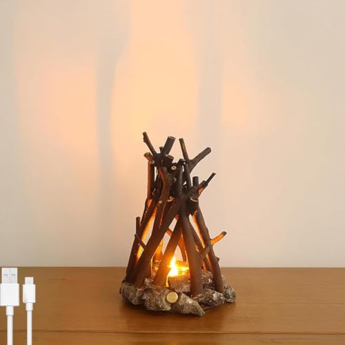 LOGT LED Kamin Laterne Holz Brennen Flamme Effekt Flammenlicht Kabellos Akku Tischlampe mit Touch Dimmer Nachttischlampe 3 Beleuchtungsmodi und Flammengeräusche Nachtlicht Batteriebetrieben,Medium