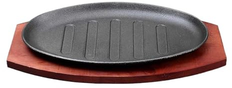 XIUsheUA Assiette à steak en fer Poêle à steak en fonte 3 tailles Teppanyaki Grande plaque Grill Cuisson Grille bois griller Plaque avec dessous de plat(10 Inch)