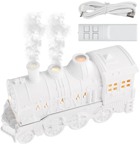Essential Oil Diffuser, 300ml Steam Train Design with Colourful Lights, Quiet Auto-Off Humidifier for Home Bedroom(White)