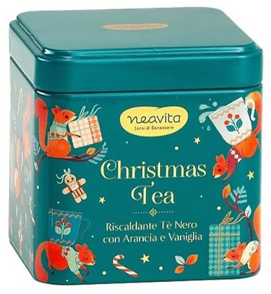 Neavita Barattolino Verde di Natale con Infuso Christmas Tea 5 Filtri - riscaldante te nero con arancia e vaniglia
