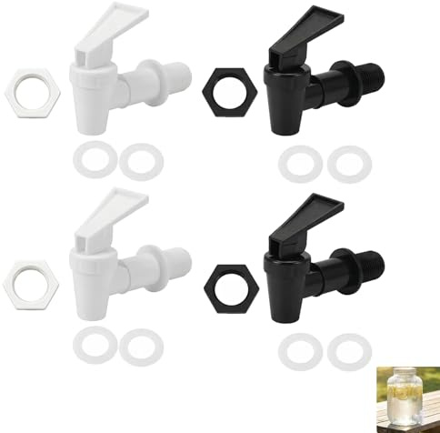 Set de 4 Grifos Dispensadores Universales de Agua, Repuesto de Plástico para Bebidas Frías y Calientes, Diseño Flexible, Fácil Instalación (Negro)