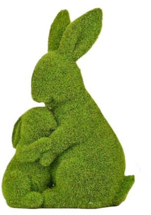 Muschio Statua Di Coniglio di Pasqua, Schiuma Coniglio Figure Artificiali Erba, Scultura di Animali Floccati, Decorazioni Di Pasqua Adatto alle Feste Del Giardino in Famiglia (L)
