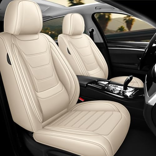 Hukl sitzbezüge Auto für Audi A3 1999-2026,Passgenau Abnehmbar Waschbar Echtleder 5-Sitzer Komplettset(Rein Beige)