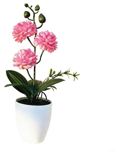 Kivivaka Tre piccole palline di crisantemo artificiali in vaso, 27 x 13 cm, fiori finti in plastica per casa, ufficio, scrivania, rosso (rosa rosso)