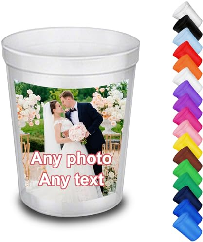 Generisch 470 ml Personalisierte Partybecher mit individuellem Foto, Mehrwegbecher aus Hartplastik für Parties, Hochzeit, JGA, Camping, Grillen und Büro
