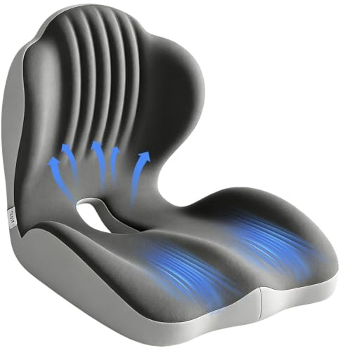 SylvaFusion Ergonomic Memory Foam Seat Cushion, Lumbar Support Cushion | L-Shaped Memory Foam Office Chair Cushion with Coccyx Cut-Out, Orthopaedic Back&Tailbone Support for Office, Car&Long Sitting