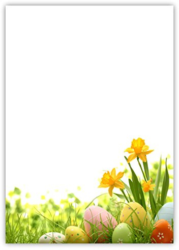 Motiv Briefpapier (Ostern-5023, DIN A4, 100 Blatt). Einseitig bedrucktes Briefpapier, sehr gut beschreibbar, Motivpapier für alle Drucker/Kopierer geeignet Motiv Ostern gelbe Narzissen Ostereier