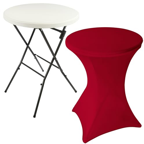 Nexos Trading Partytisch Stehtisch 110 cm klappbar mit Husse rot Stretch waschbar Bistrotisch Bartisch 80x80 cm rund Klapptisch Stoffbezug