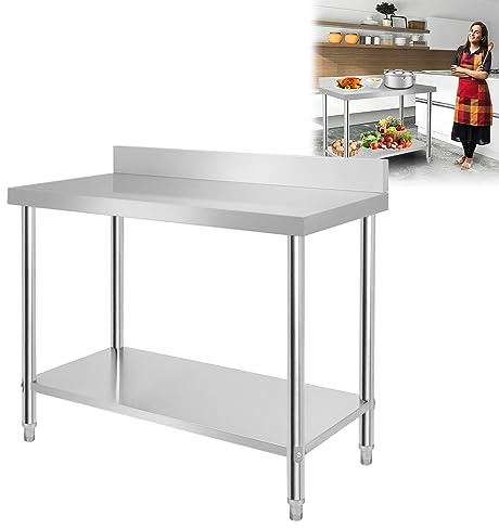 LARS360® Mesa de trabajo de acero inoxidable con/sin remates, para gastronomía, preparación de alimentos, cocina, bar, restaurante, metal, Mit Aufkantung, L x B x H: 100 * 60 * 85 cm