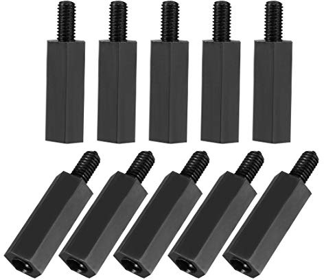 sourcing map 50Stk. M3x12mm+6mm Stecker Buchse Mainboard Ständer Schwarz | Abstandhalter, Nylon