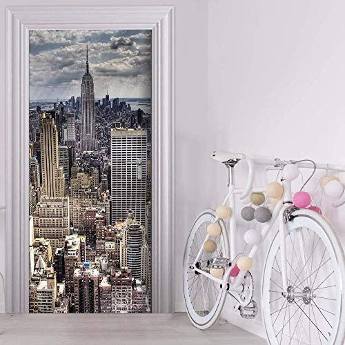 FCFLXJ Türtapete Selbstklebend TürPoster Türaufkleber 3D Bewölktes New York 90x200cm Wohnzimmer Schlafzimmer Badezimmer Wasserdicht Abnehmbare PVC-wasserdichte Schale und Stock-Tür-Wand
