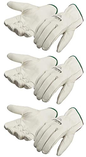 SAFEGEAR 3-pk. Large Cowhide Leather Work Gloves with Keystone Thumb - Driver Safety Gloves for Men or Women - For Truck Driving, Construction, Welding, Gardening & More - J. J. Keller & Associates