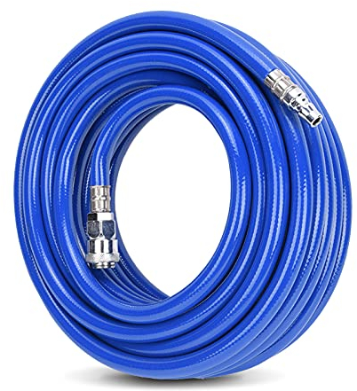 Ejoyous 15m High Pressure Pneumatic Air Line Rubber Hose with Quick Connector, 3 Layer PVC Air Hose, Blue