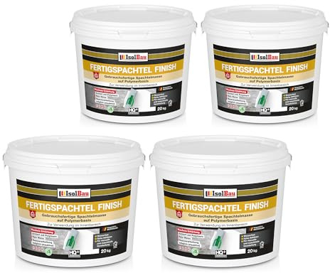 Isolbau Fertigspachtel Finish 80 kg, Glättspachtel Fugenspachtel, Gebrauchsfertige Polymer-Gips Fertig-Spachtelmasse für innen, Weiß Q1-Q12