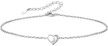 Silvora S925 Silber Mini Buchstabe A-Z Kleine Initial Herz Anhänger Name Fußkette/Armbänder für Damen Frauen Mädchen 22cm+5cm Verlängerketten