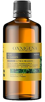 Oxxigena - 100% Reines und Natürlich kaltgepresstes Hanfsamenöl, 500 ml Packung, Feuchtigkeitsspendendes Öl, Pflegende Kosmetik, Anti-Falten-Wirkung, Ideal für die Haut- und Haarpflege