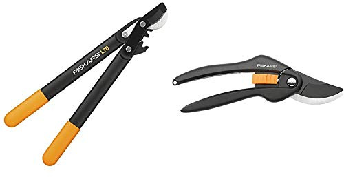 Fiskars PowerGear II Bypass-Getriebeastschere für frisches Holz, Antihaftbeschichtet, Gehärteter Präzisionsstahl, 46 cm & Bypass-Gartenschere für frische Äste und Zweige, Antihaftbeschichtet, 20 cm
