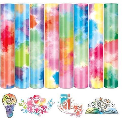 Tintnut Leopard Heat Transfer Vinyl Animal Patterned HTV Bundle - 8 Pack 12 x 10 Iron on Vinyl 8 Assorted Colors Heat Transfer Camouflage for DIY