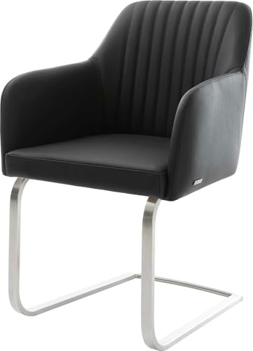 DELIFE Schwingstuhl Greg-Flex Freischwinger flach Edelstahl Echt-Leder Schwarz Taschenfederkern