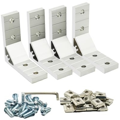 Iverntech Lot de 4 coins pour pince d’assemblage de connecteur de profilé d’aluminium d’extrudeuse standard de la série 4040 avec fente de 8 mm avec 16 écrous en T M8 + 16 vis M8 + 1 clé