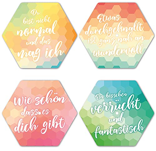 Interluxe LED Untersetzer Hexagon 4er Set - Mosaic bunt - Vier leuchtende Design Untersetzer als Tischdeko, Geschenkidee, Mosaik