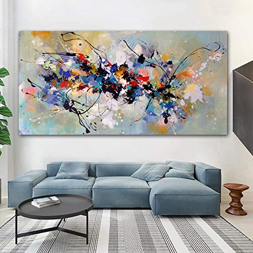 Jianghu Art Dipinti ad olio astratti su tela Quadri colorati di grandi dimensioni Decor - Poster e stampe con cornice per soggiorno su tela 80x165cm (32x65in) con cornice