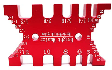 Hochpräziser Zapfenmessschieber, metrische und imperiale Kartenlehre zur Messung von Höhentiefe, 2-in-1 Höhenmesser, Tiefenmesser, Holzbearbeitung, Frässäge, Tischmaschine (rot)