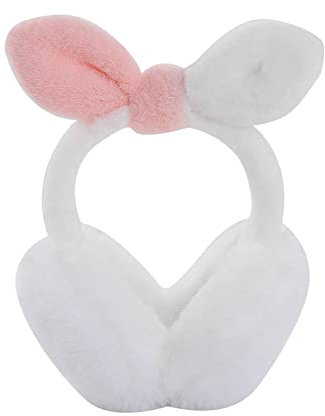 Damen Winter Ohrenschützer Faltbare Verstellbarer Ohrenwärmer Ohren Wärmeschutz Winter Plüsch Outdoor Faux Fur Earmuffs Plush warm Ohrenschutz Ohrenmuscheln Süße Schleife für Frauen Mädchen Weiß