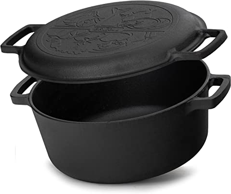 Pentola in ghisa da 4 l, diametro 24 cm, in ghisa con coperchio, adatta per barbecue a gas, forno, focolare e tutti i piani cottura, inclusa induzione