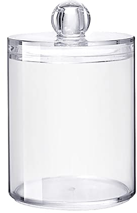 JIHUOO Clear Round Cotton Swab Holder Cotton Ball Container Cotton Pad Dispenser Bathroom Storage Canister Cotton Bud Organizer