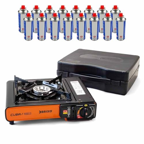BRIXO - Réchaud à gaz Portable 2200W + 16 Cartouches de gaz Camping Cuisine Extérieure