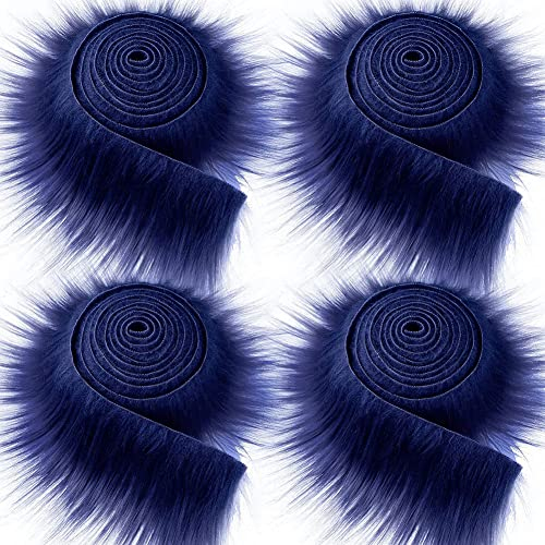 Uposao 4 Stück 5CM*150CM Kunstpelz Band,Kunstfell Bordüre Rolle Kunstleder Plüsch Band Dekoband Plüsch Trim Stoffrolle Weich Fellband Plüschstoff für Kostüme Basteln Mäntel Pantoffel Kragen,Blau