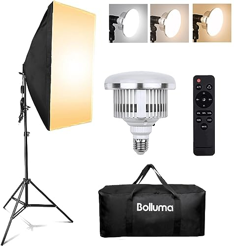 BOLLUMA Softbox Set, de Dos Colores Regulable 50W E27 3000-6500K Bombilla LED con 200cm Soporte de luz, Mando a Distancia y Bolsa de Transporte para Foto Estudio Video Shooting de Estudio fotografía