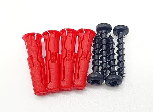 Screw Set Containing 4 Screws and 4 Wall Plugs For Fixings of 4mm to 6mm in Diameter. Compatible with Products Produced by Origin Designed Ltd. 1 Set Includes 8 Pieces. (Set of 4)