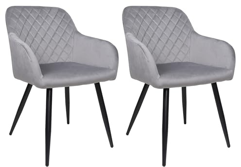 ALBATROS Esszimmerstuhl SALO – 2er Set Polsterstühle mit Armlehnen, Samt-Bezug, Grau | Küchen- & Esszimmerstühle für Küche, Wohnzimmer & Esszimmer | Esstisch Stühle
