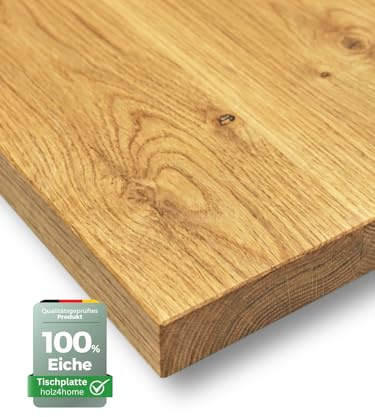 holz4home® Tischplatte Echtholz Eiche I 160 x 80 x 4 cm LxBxH I Esstisch-Platte Schreibtischplatte I Massivholz ohne Baumkante