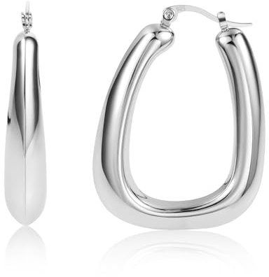 ALEXCRAFT 14K Vergoldet Ohrringe Dick Leicht Groß Klobig Creolen für Damen | Hypoallergen Silber 925 Ohrringe Chunky Dick Leicht Groß Klobig Creolen Kleine Huggie Oval Creolen für Damen Frauen Freundin