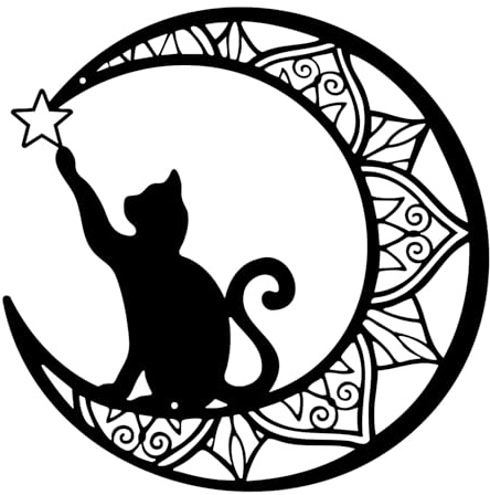 Katze silhouette Wanddeko Metall Schwarzer,Haus Garten Deko,Mimalistische wanddekoration wandbilder Wandkunst Hängende Dekoration 30×30 CM(A)