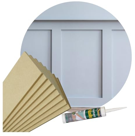 Slimline Shaker Style Wall Extended Panelling Kit Pk 5 1000 x 100 x 9mm Vertical MDF + 5 x 500 x 100 x 9mm Horizontal MDF Panels, Feature Wall Stripwood Pack & Adhesive Included