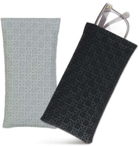 COLOFALLA 2 Stück Brillenetui Weich Schutzhülle Tragbar für Männer und Damen - Leder Brillentasche (Schwarz + Grau)