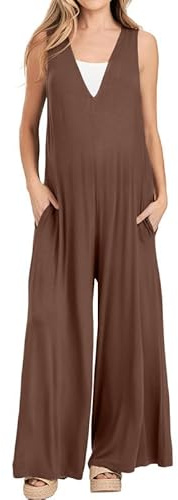 Litthing Salopettes Femme Ample Combinaison Été Coton Combi Large Fluide | Longue Large Combishort, Salopette Décontractée sans Manche, Oversize, Legere, Elegante, avec Poches