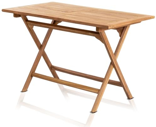 BAKAJI Tavolo Rettangolare da Giardino Pieghevole Salvaspazio in Legno Teak, Tavolino Richiudibile da Esterno Forma Rettangolare 120 x 70 cm Balcone, Terrazzo, Patio, Bar, Ristoranti, Robusto
